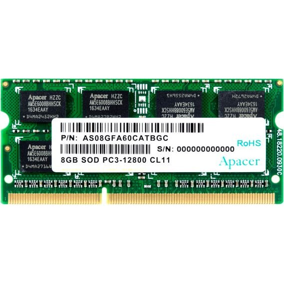Operatīvā atmiņa 8Gb DDR-III 1600MHz Apacer SO-DIMM (AS08GFA60CATBGC) - DS.08G2K.KAM