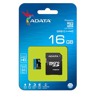 Atmiņas kartes ADATA Premier 16GB microSDHC UHS-I Class 10 + Adapter - AUSDH16GUICL1085-RA1