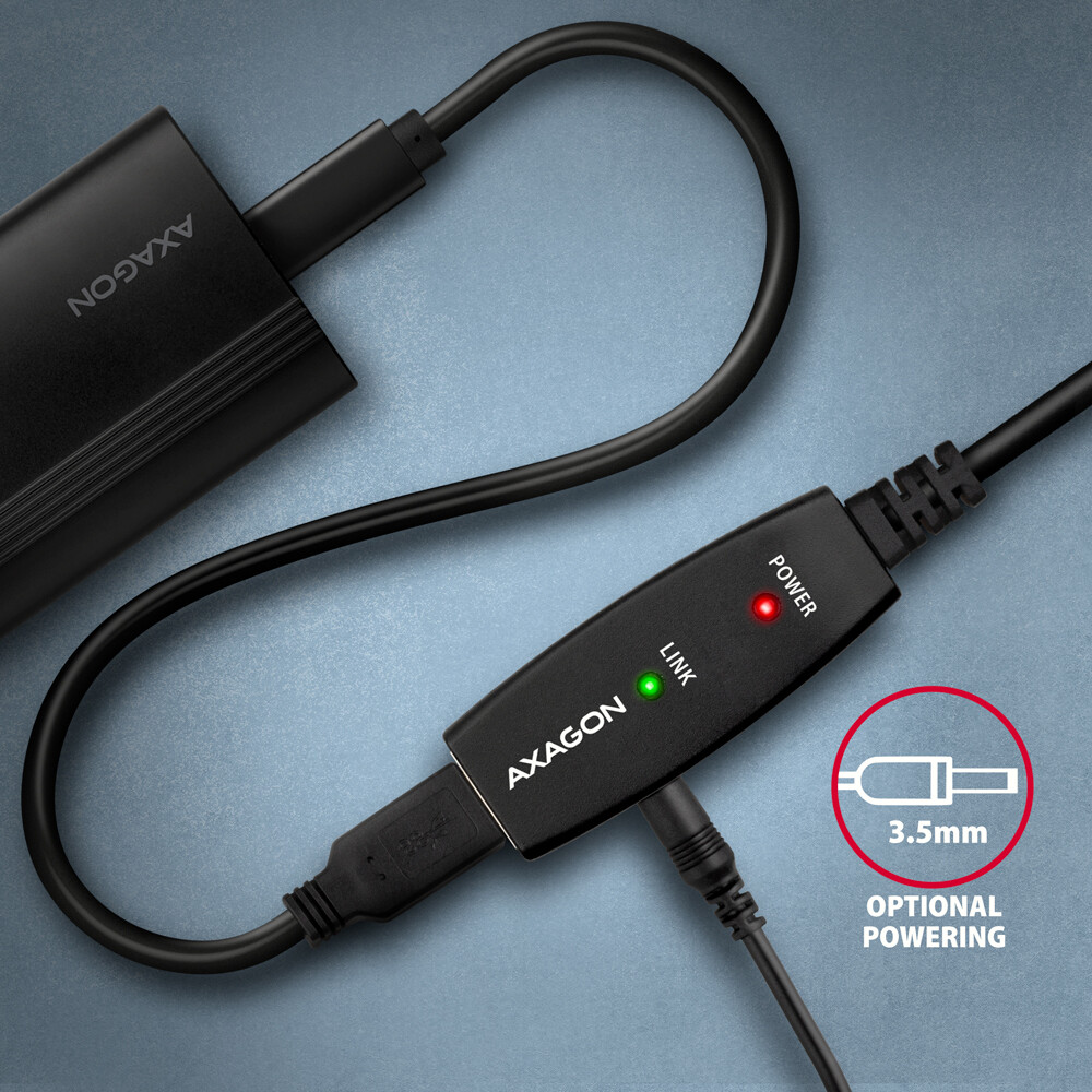 Axagon ADR-215 Active extension USB 2.0 A-M > A-F cable, 15 m long. Power supply option (ADR-215)