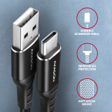 Axagon Data and charging USB 2.0 3A. Black braided. (BUCM-AM15AB)