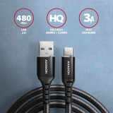 Axagon Data and charging USB 2.0 3A. Black braided. (BUCM-AM20AB)