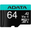 Atmiņas kartes ADATA 64Gb MicroSD + SD adapter (AUSDX64GUI3V30SA2-RA1)