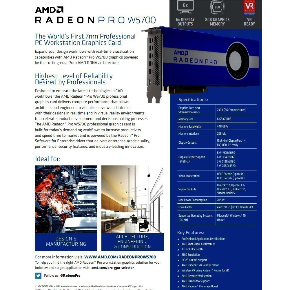 Carte graphique AMD Radeon Pro W5700 8GB (100-506085) - photo 3