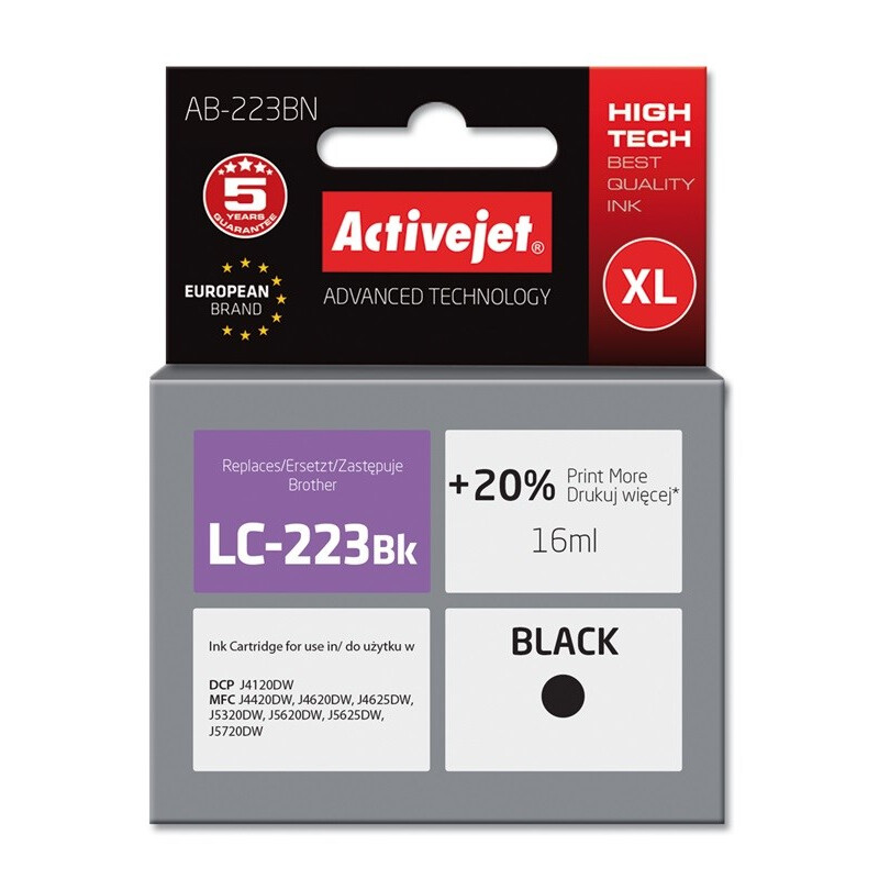 Kārtridžs Activejet AB-223BN ink for Brother 16 ml black (AB-223BN)