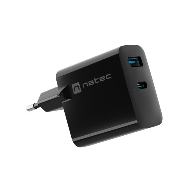 NATEC RIBERA GAN 1x USB-A + 1x USB-C  BLACK (NUC-2143)