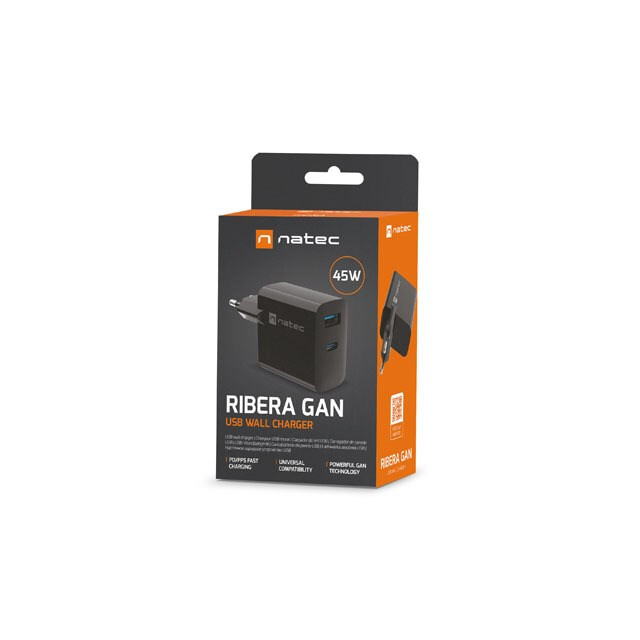 NATEC RIBERA GAN 1x USB-A + 1x USB-C  BLACK (NUC-2143) - foto 2