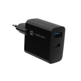 NATEC RIBERA GAN 1x USB-A + 1x USB-C  BLACK (NUC-2143)