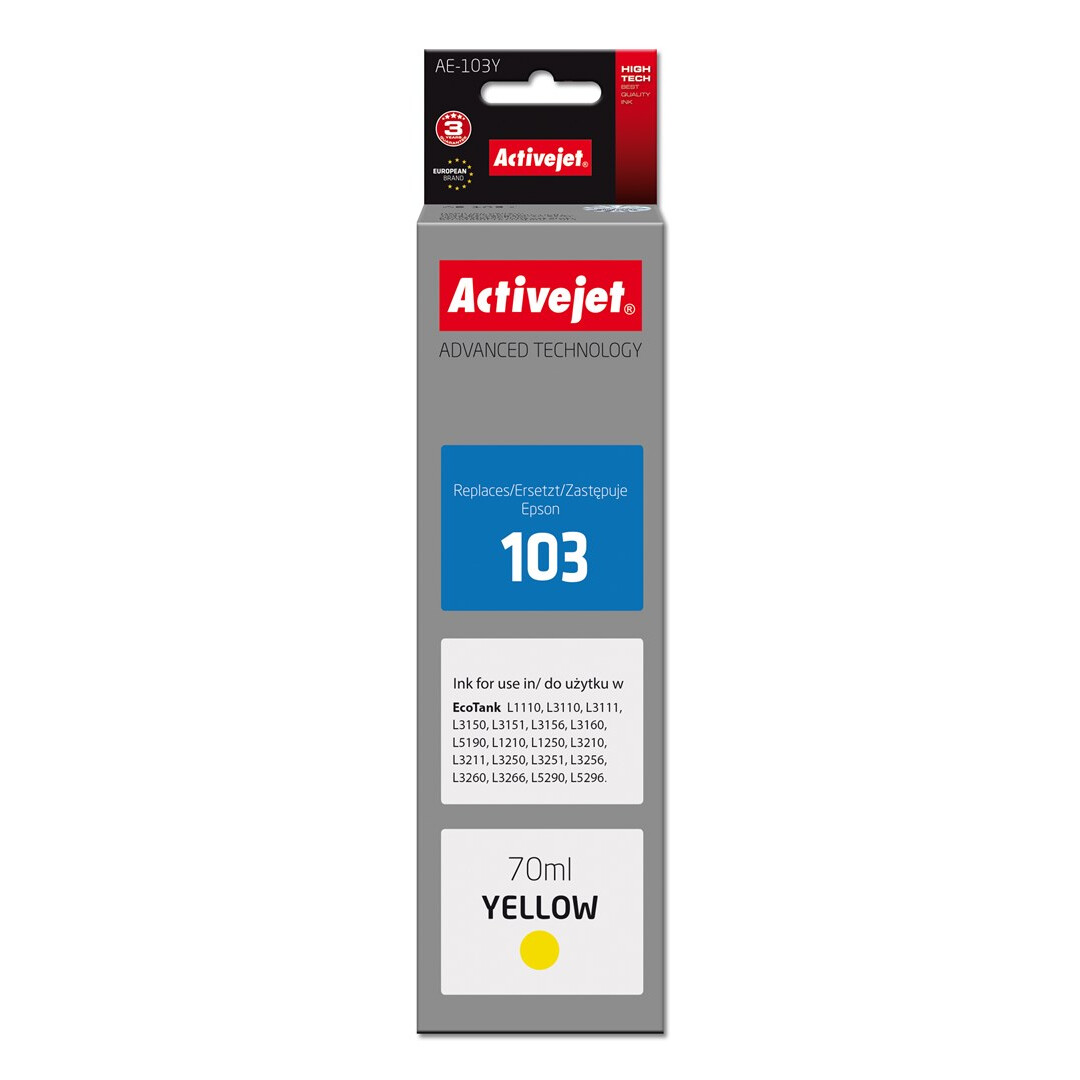 Kārtridžs Activejet AE-103Y ink (replacement Epson 103 C13T00S44A; Supreme; 70 ml; yellow) (AE-103Y)