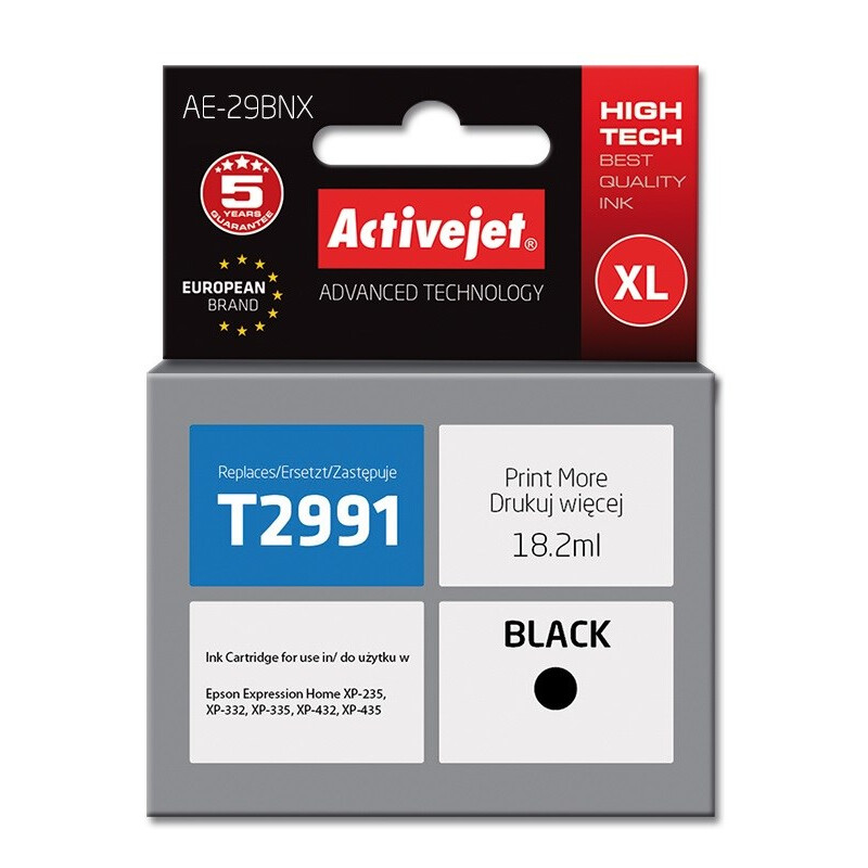 Kārtridžs Activejet AE-29BNX Ink (replacement for Epson 29XL T2991; Supreme; 18 ml; black) (AE-29BNX)