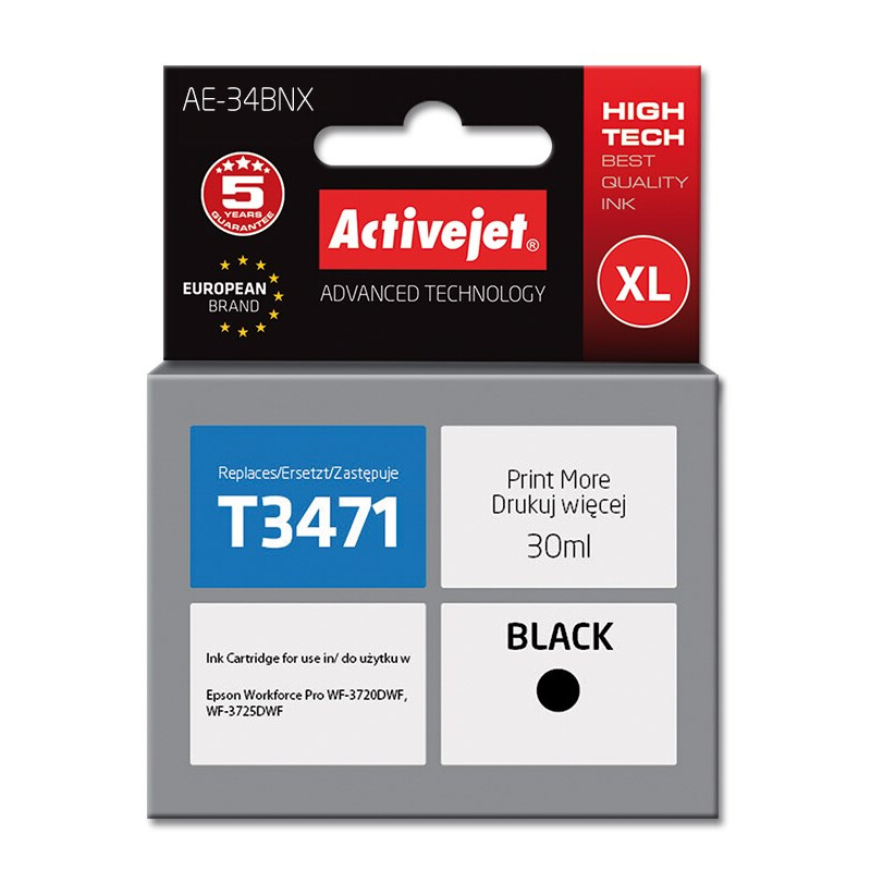 Kārtridžs Activejet AE-34BNX ink (replacement for Epson 34XL T3471; Supreme; 30 ml; black) (AE-34BNX)