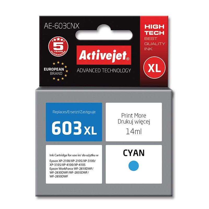 Kārtridžs Activejet AE-603CNX ink (replacement for Epson 603XL T03A24; Supreme; 14 ml; cyan) (AE-603CNX)