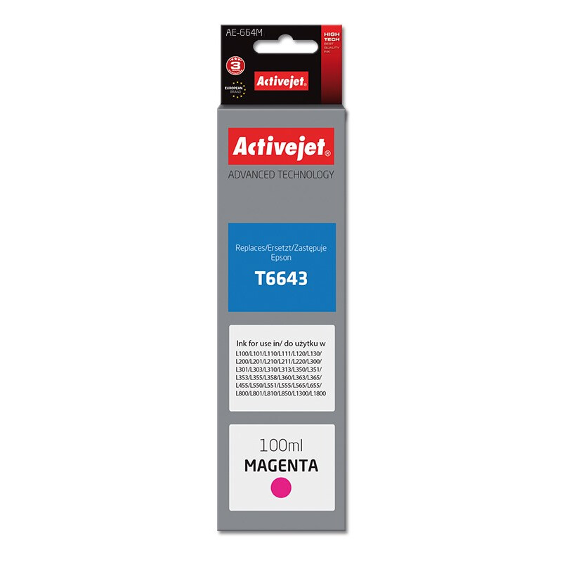 Kārtridžs Activejet AE-664M ink (replacement for Epson T6643; Supreme; 100 ml; magenta) (AE-664M)