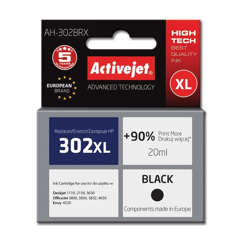 Kārtridžs Activejet AH-302BRX ink (replacement for HP 302XL F6U68AE; Premium; 20 ml; black) (AH-302BRX)