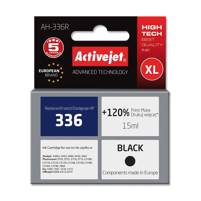 Kārtridžs Activejet AH-336R Ink (replacement for HP 336 C9362EE; Premium; 15 ml; black) (AH-336R)
