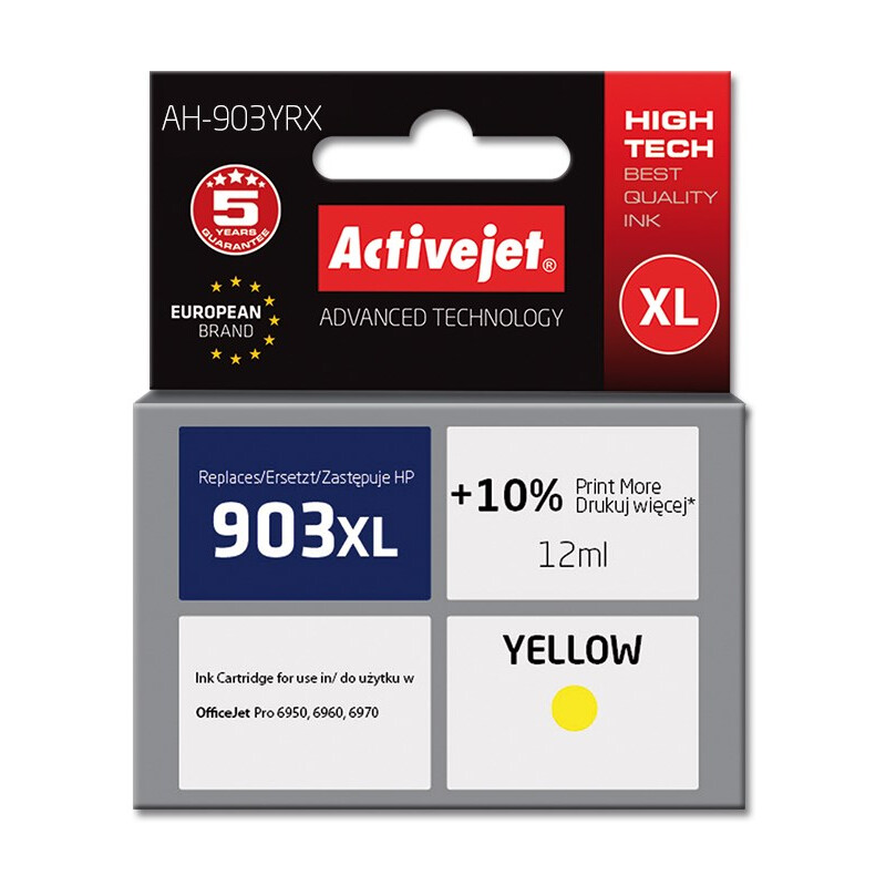 Kārtridžs Activejet AH-903YRX ink (replacement for HP 903XL T6M11AE; Premium; 12 ml; yellow) (AH-903YRX)