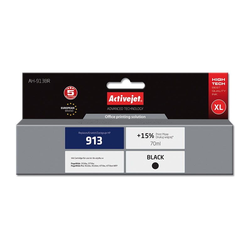 Kārtridžs Activejet AH-913BR Ink (replacement for HP 913 L0R095AE; Premium; 70 ml; black) (AH-913BR)