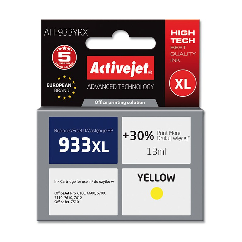 Kārtridžs Activejet AH-933YRX ink (replacement for HP 933XL CN056AE; Premium; 13 ml; yellow) (AH-933YRX)