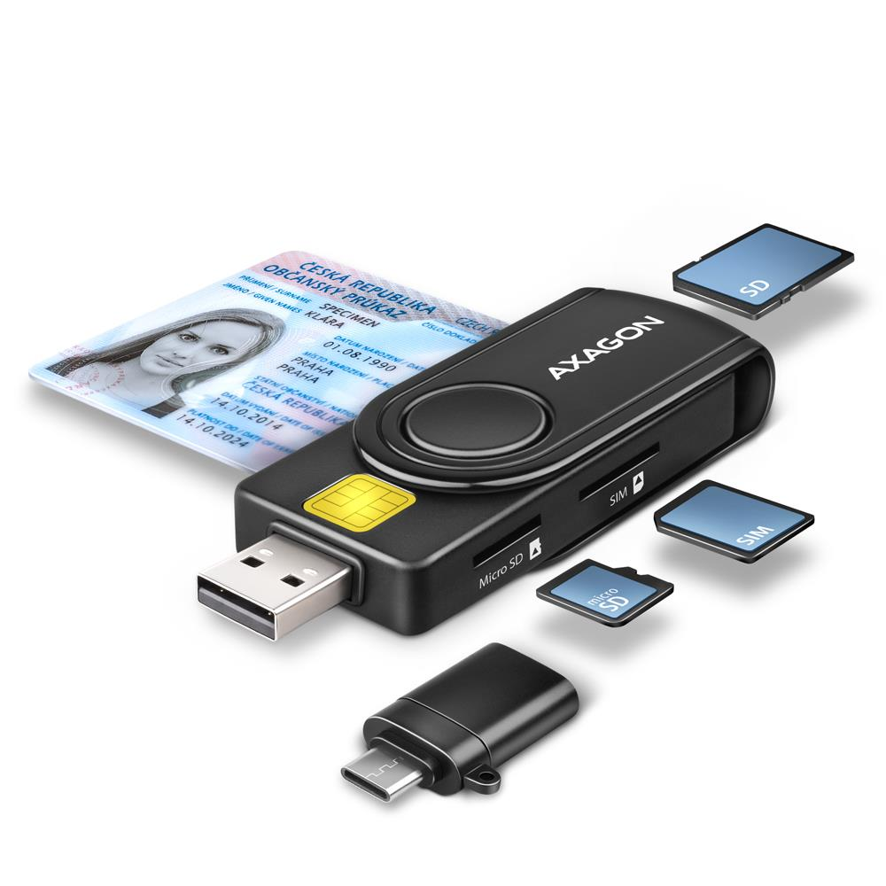 Karšu lasītājs Axagon Compact travel USB-A + USB-C contact Smart (CRE-SMP2A)