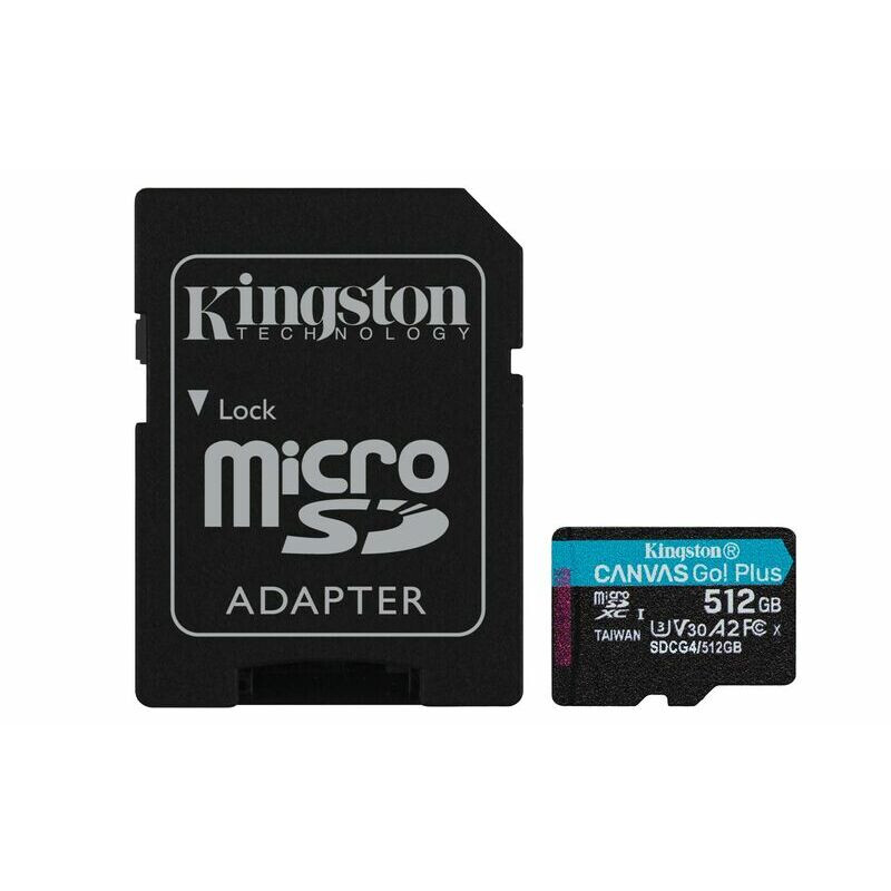 Atmiņas karte KINGSTON 512GB microSDXC Canvas Go Plus Gen4 + Adapter Black (SDCG4/512GB)