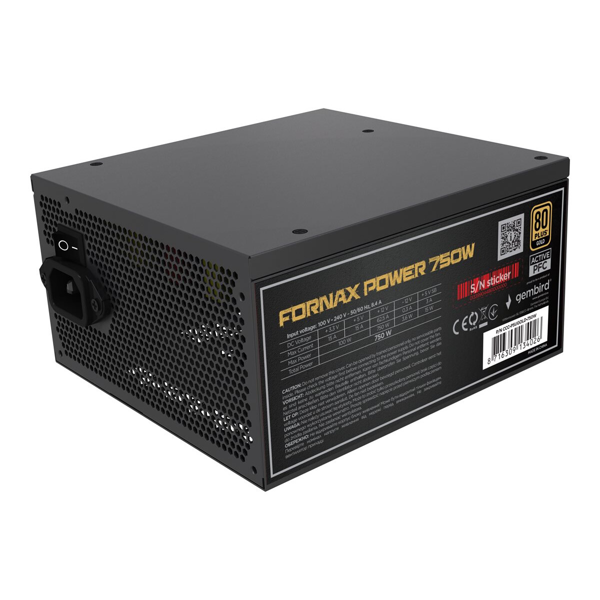Barošanas bloks Gembird Fornax Power 750W (CCC-PSUGOLD-750W)