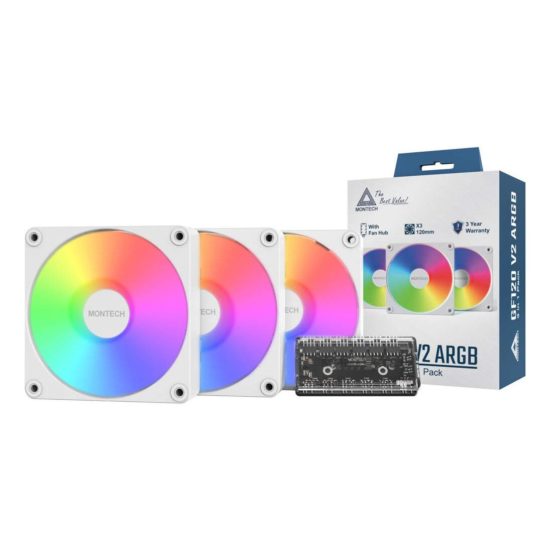 Korpusa dzesētājs Montech GF120 V2 ARGB White (GF120 V2 ARGB PWM 3I1(W))