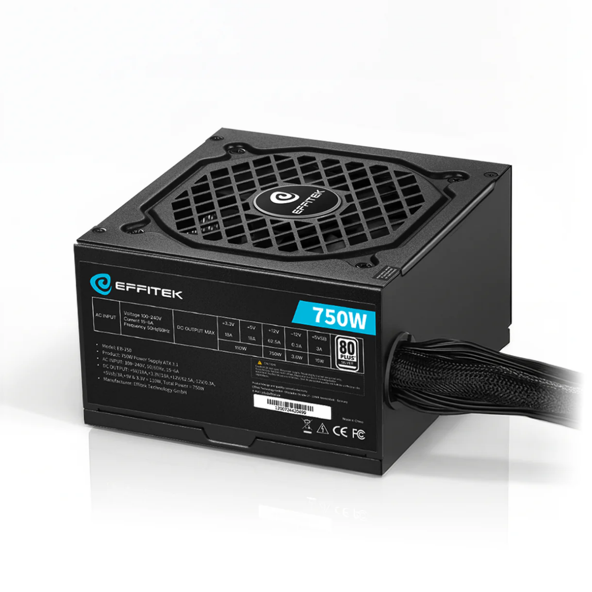 Barošanas bloks EFFITEK Silver Series EB-750 750W Black