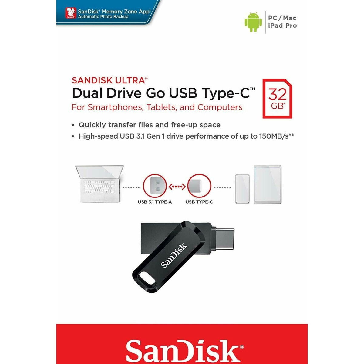 clé USB flash 64GB SanDisk Ultra Dual Drive Go (SDDDC3-064G-G46) - photo 6