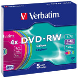 Disks DVD-RW Verbatim 4.7Gb 4x Slim Color (5pcs) (43563)
