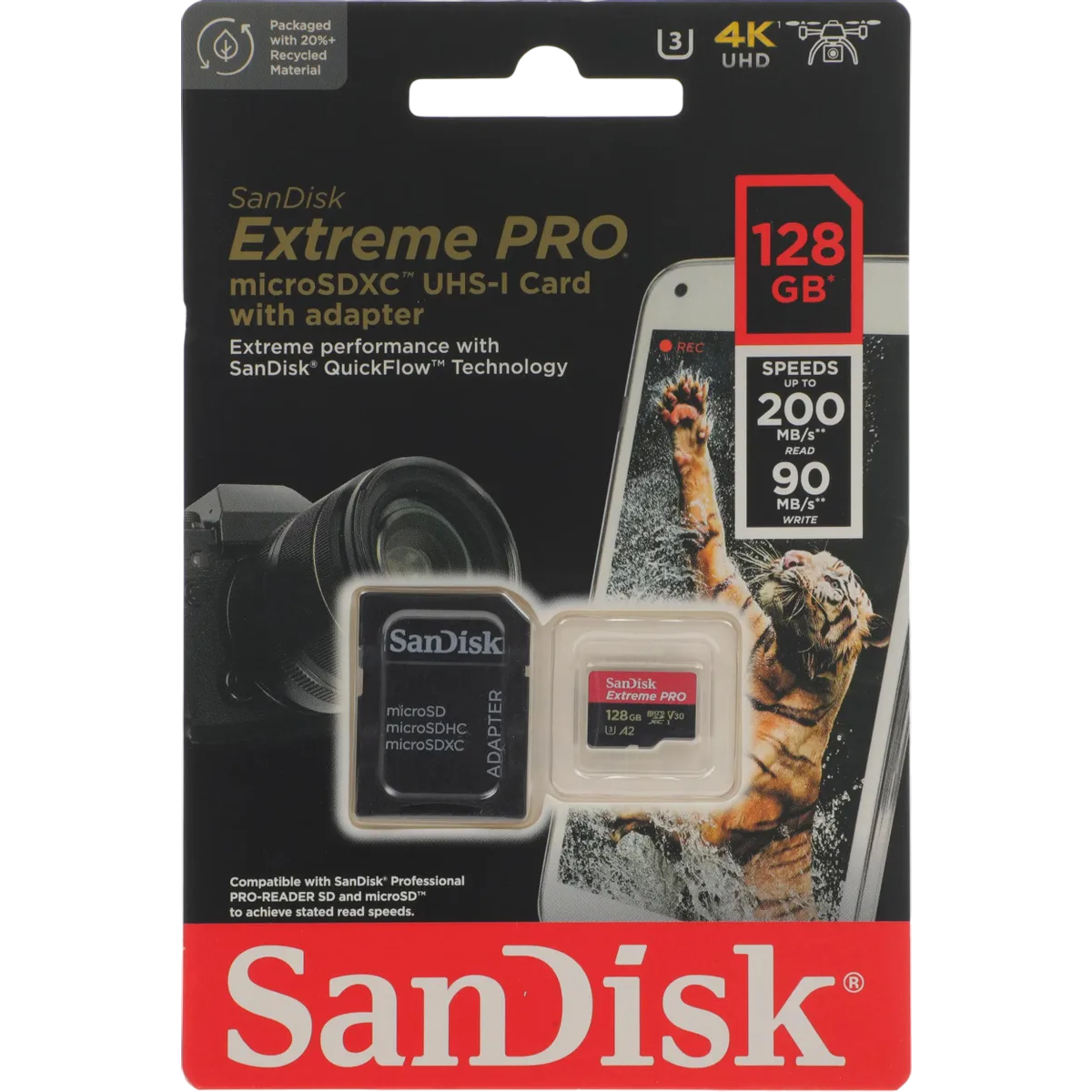 Carte mémoire 128GB MicroSD SanDisk Extreme Pro + SD adapter (SDSQXCD-128G-GN6MA) - photo 2