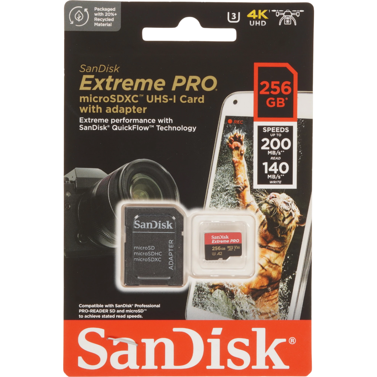 Carte mémoire 256GB MicroSD SanDisk Extreme Pro + SD adapter (SDSQXCD-256G-GN6MA) - photo 2