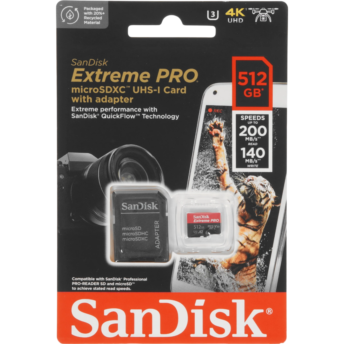 Carte mémoire 512GB MicroSD SanDisk Extreme Pro + SD adapter (SDSQXCD-512G-GN6MA) - photo 2