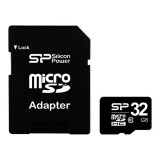 La carte mémoire 32Gb MicroSD Silicon Power + SD adapter (SP032GBSTH010V10-SP)