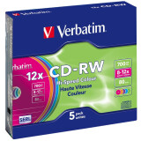 Disks CD-RW Verbatim 700Mb 10x DataLife+ Slim Color (5pcs) (43167)