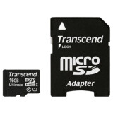 Atmiņas kartes 16Gb MicroSD Transcend + SD adapter (TS16GUSDHC10U1)