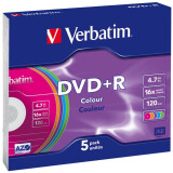 Disks DVD+R Verbatim 4.7Gb 16x Color Slim (5pcs) (43556)
