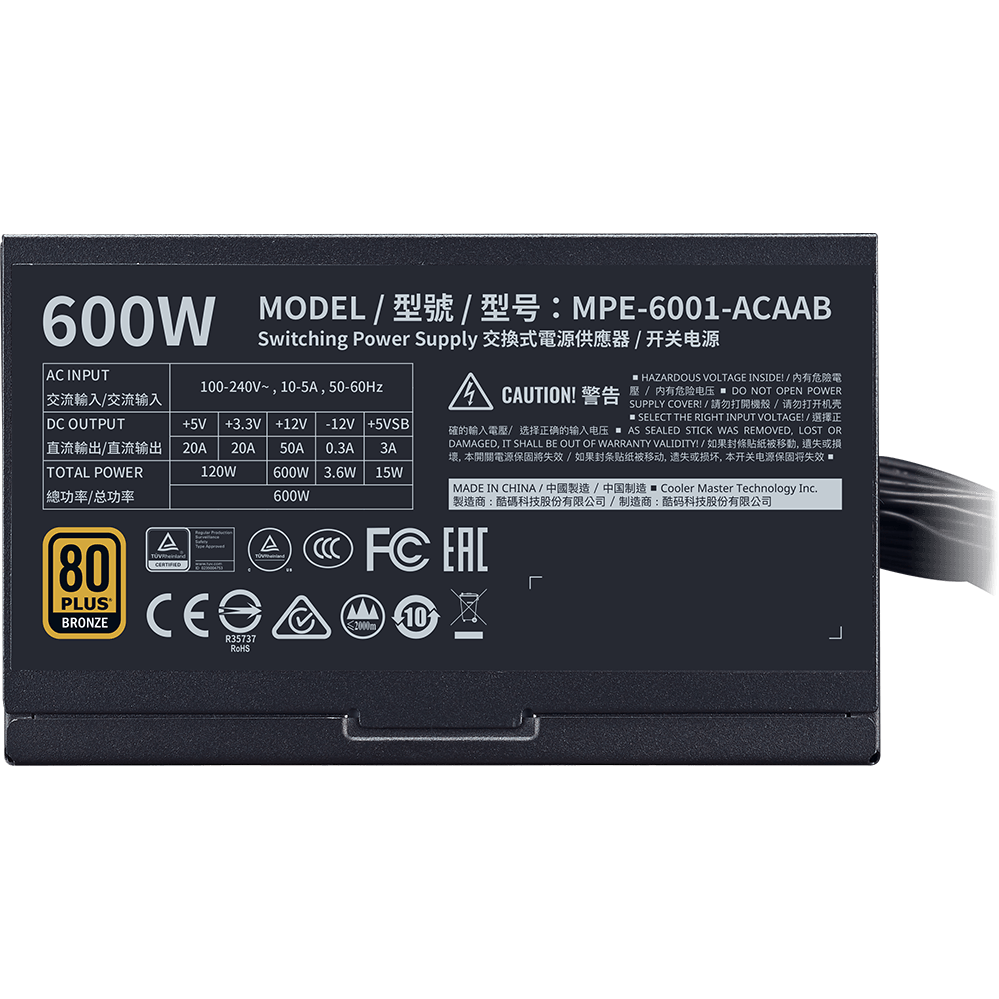 Barošanas bloks Cooler Master MWE Bronze V2 600 W, ATX12V 2.52 (MPE-6001-ACAAB-EU) - foto 6