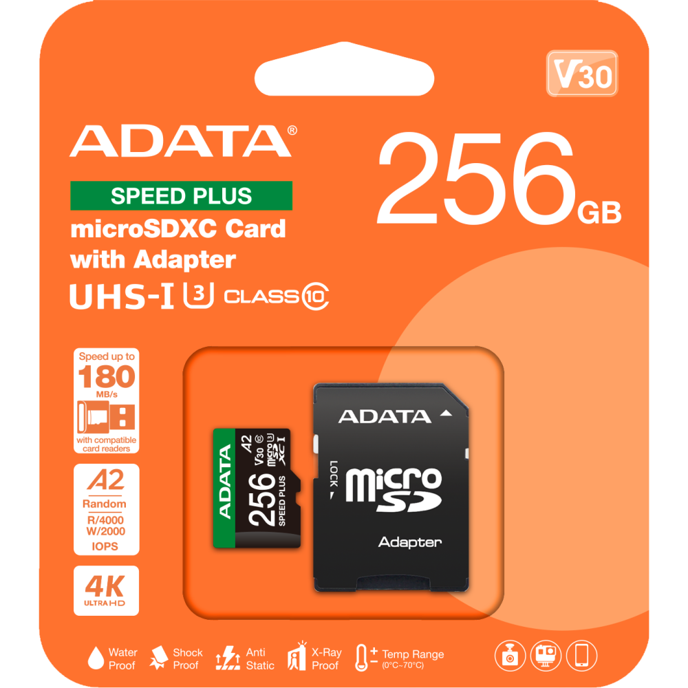 carte mémoire 256GB MicroSD ADATA SPEED PLUS + SD adapter (UD256GUI3V30A2SP-RA1) - photo 2