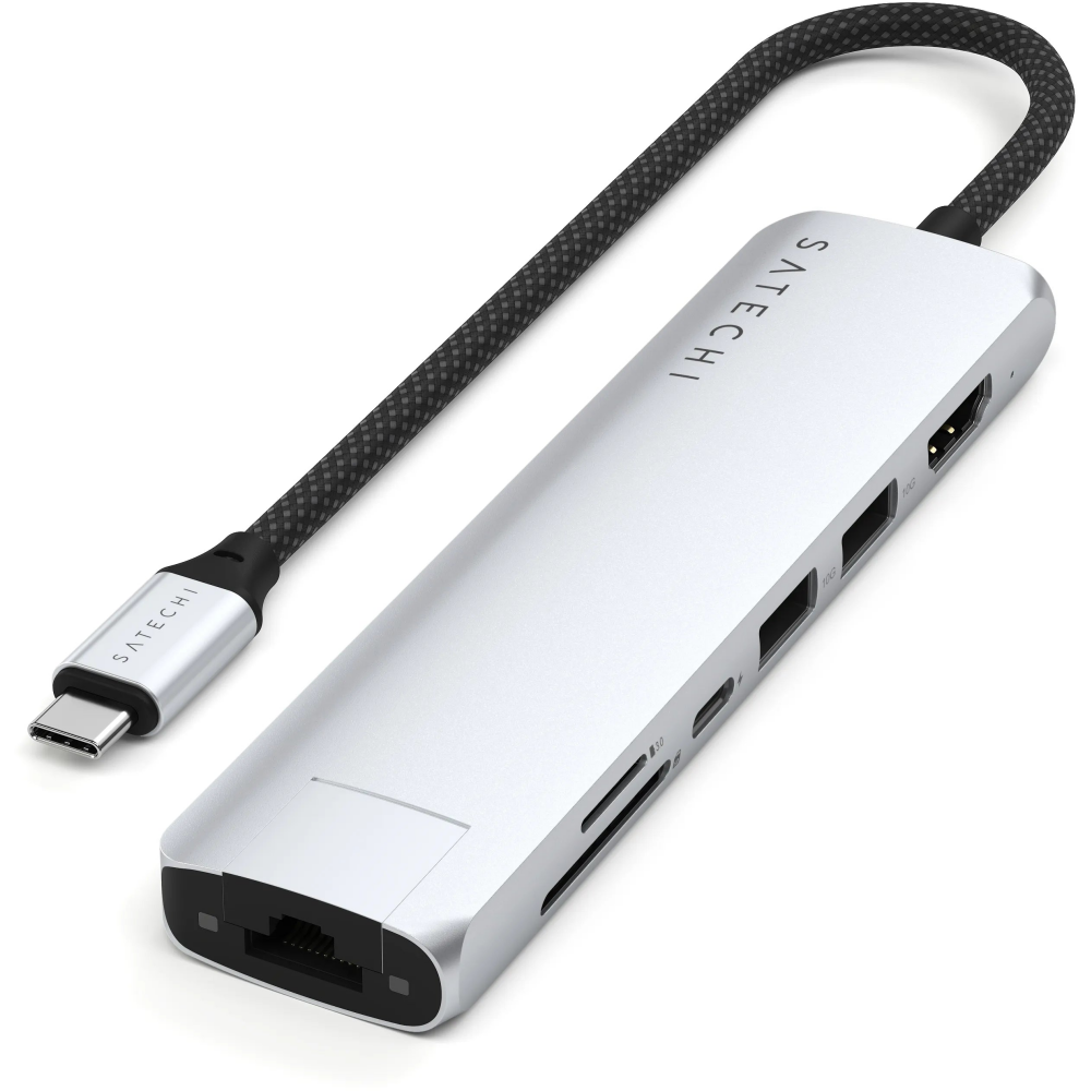 station daccueil Satechi 7-in-1 USB-C Slim Multiport Adapter with Ethernet Silver - ST-P7SS