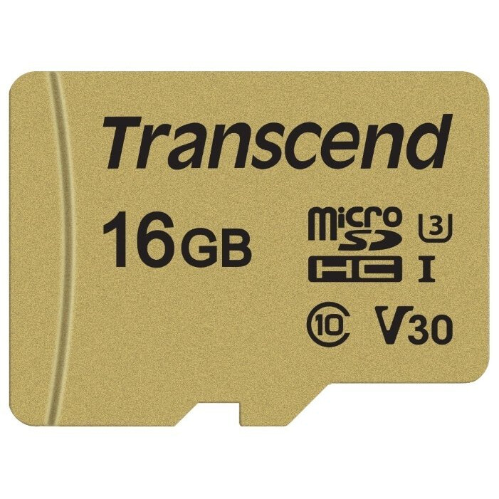 Atmiņas kartes 16Gb MicroSD Transcend + SD adapter (TS16GUSD500S)