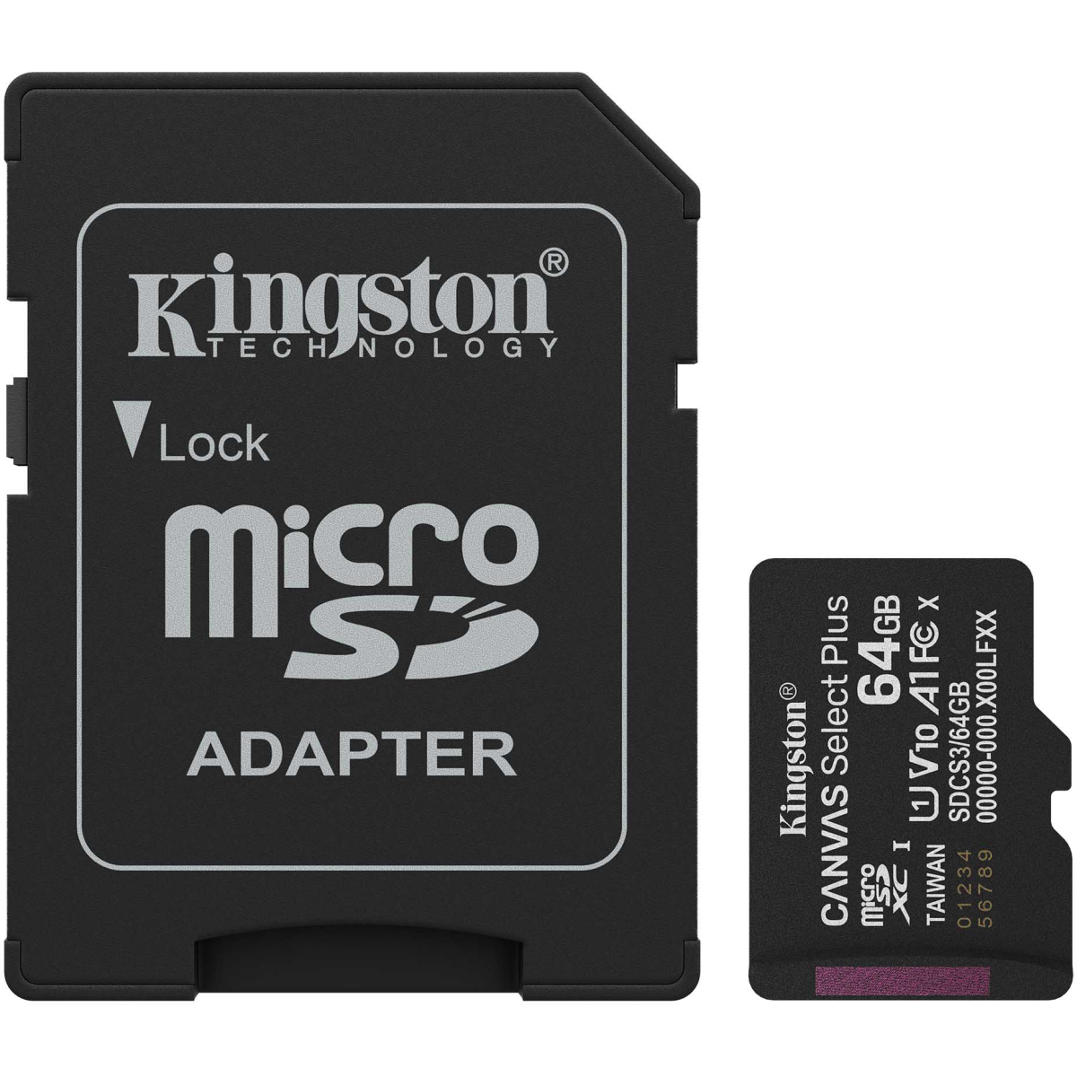Carte mémoire 64GB MicroSD Kingston Canvas Select Plus + SD adapter (SDCS3/64GB)