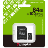 Carte mémoire 64GB MicroSD Kingston Canvas Select Plus + SD adapter (SDCS3/64GB)