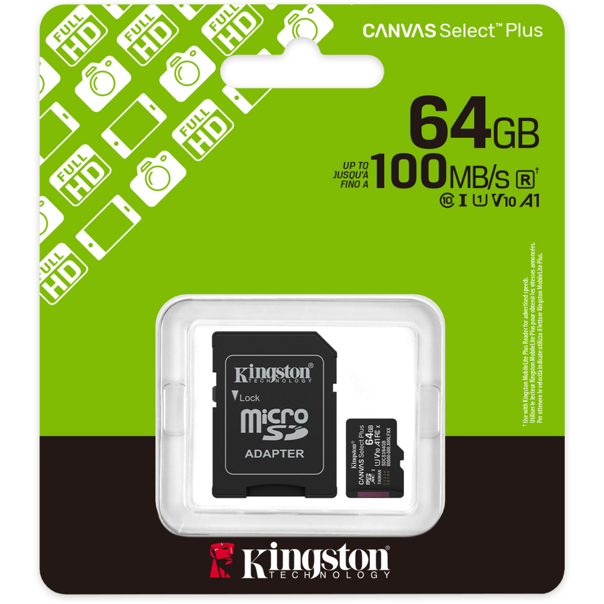 Carte mémoire 64GB MicroSD Kingston Canvas Select Plus + SD adapter (SDCS3/64GB) - photo 3