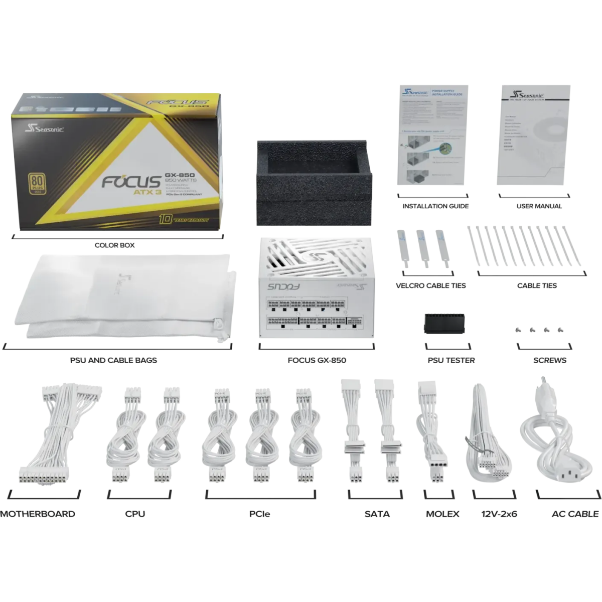 bloc dalimentation 850W Seasonic FOCUS GX-850 ATX 3.1 White - FOCUS-GX-850-V4-WHITE - photo 9