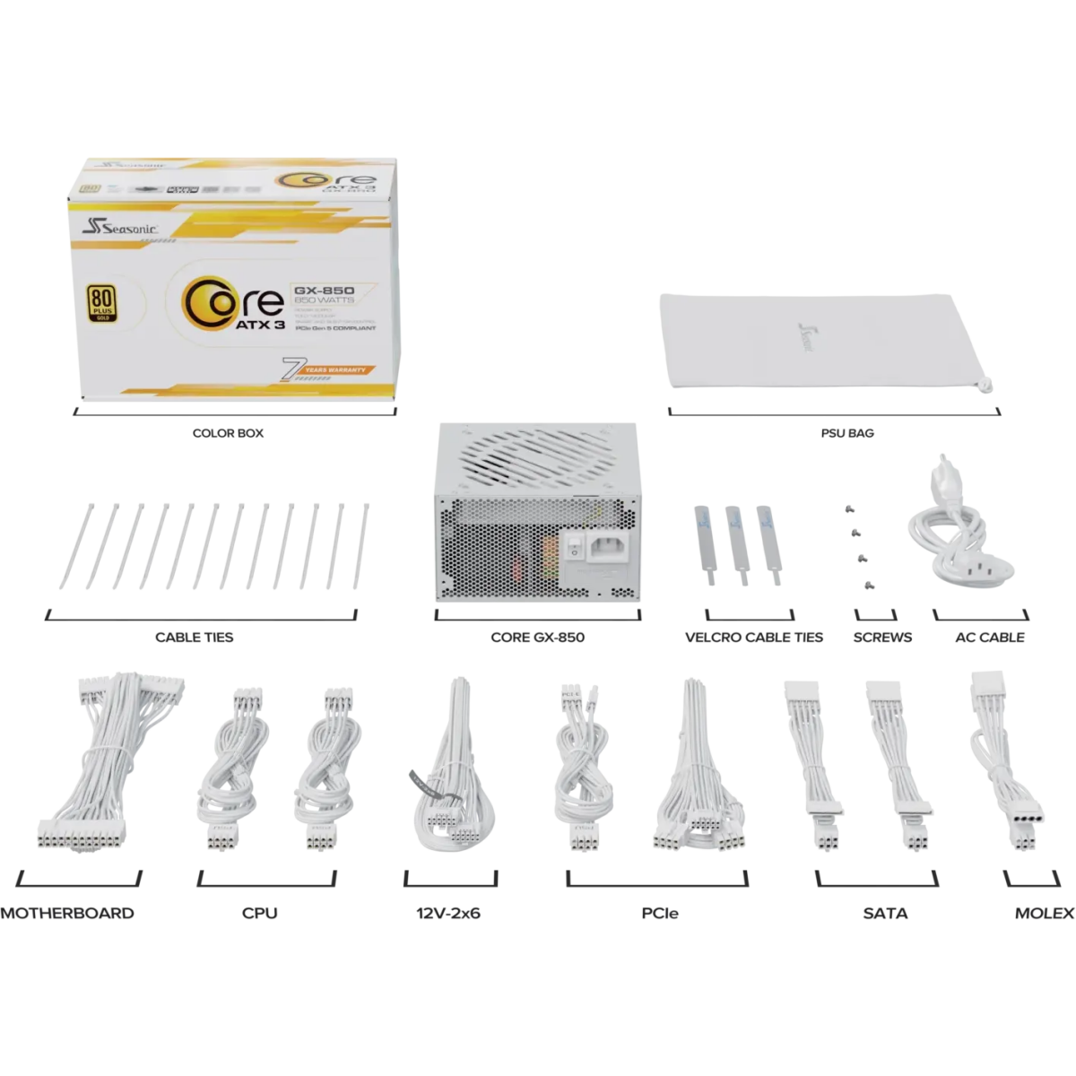 alimentation électrique 850W Seasonic Core GX-850 ATX 3.1 White - SRP-CGX851-A5A32SF-W - photo 9
