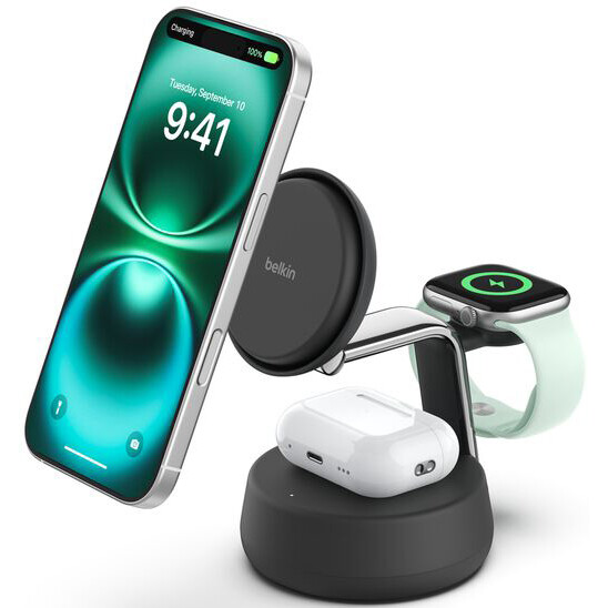 Chargeur sans fil Belkin 3-in-1 Magnetic Charging Dock with Qi2 25W - WIZ040kqCH