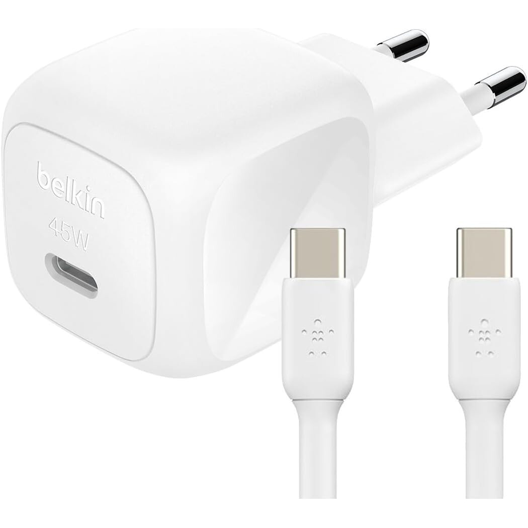 Chargeur secteur pour réseau Belkin Compact USB-C Wall Charger 45W + USB-C Cable White - WCA013kq1MWH-B6