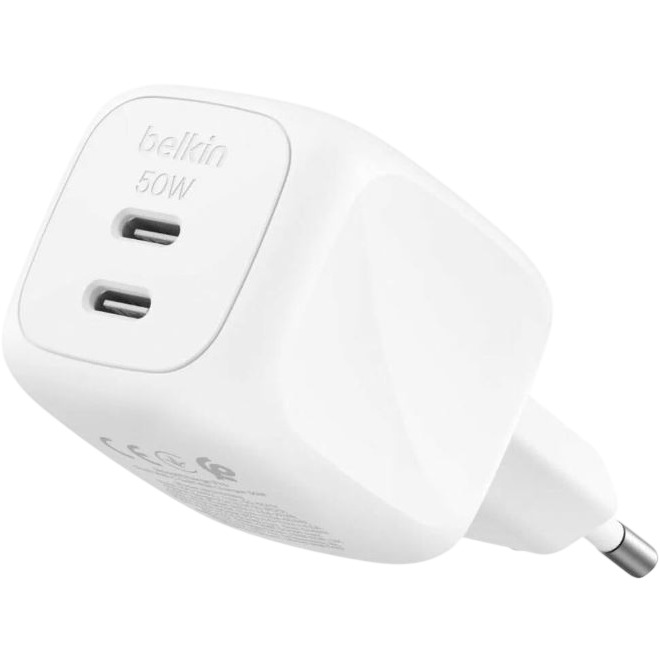 Chargeur secteur réseau Belkin BoostCharge Pro Dual USB-C GaN Wall Charger 50W White - WCH019kqWH