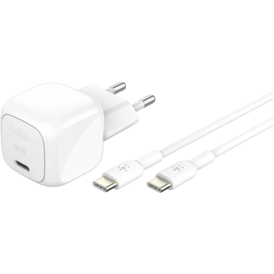 Chargeur secteur pour réseau Belkin BoostCharge USB-C Wall Charger 30W + USB-C Cable White - WCA008kq1MWH-B6