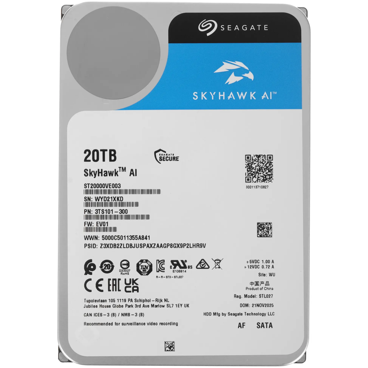 disque dur 20TB SATA-III Seagate SkyHawk AI (ST20000VE003)