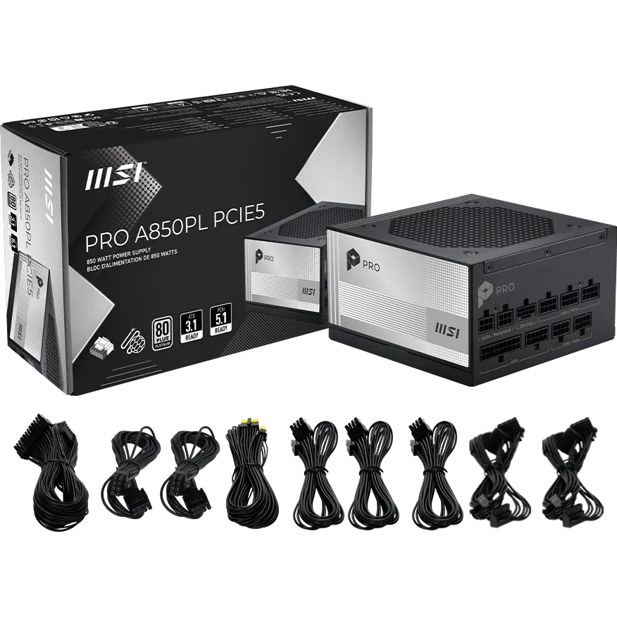 Alimentation électrique 850W MSI PRO A850PL PCIE5 - 306-7ZPLY - photo 5